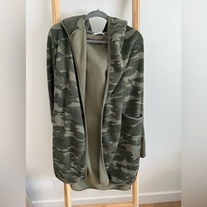 Cozy camo hooded wrap sweatshirt